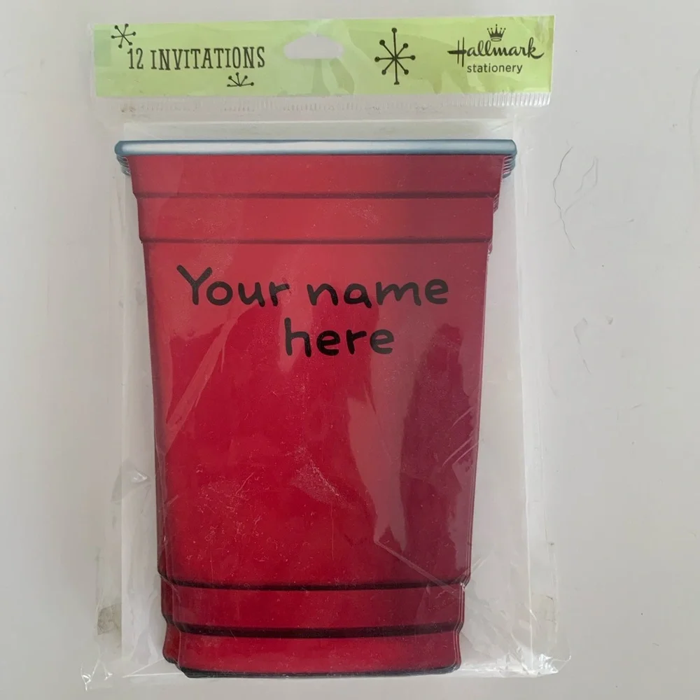 NWT 12 Hallmark Party Invitations & Envelopes Red Solo Cup Postcard Style